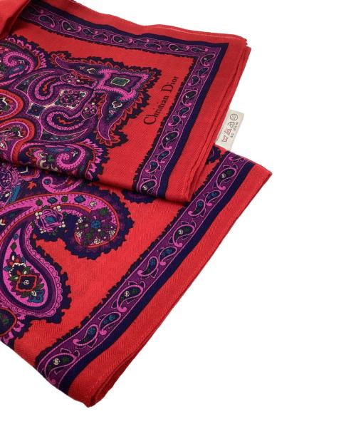 Christian Dior（クリスチャン ディオール）Christian Dior (クリスチャン ディオール) 大判ストール レッド×パープルの古着・服飾アイテム