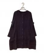 ISSEY MIYAKE HaaTイッセイミヤケハート）の古着「長袖チュニックブラウス」｜ブラウン×ネイビー