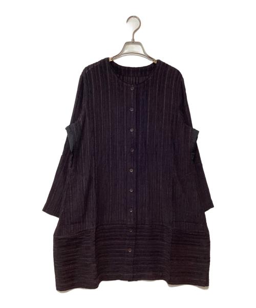 ISSEY MIYAKE HaaT（イッセイミヤケハート）ISSEY MIYAKE HaaT (イッセイミヤケハート) 長袖チュニックブラウス ブラウン×ネイビー サイズ:3の古着・服飾アイテム