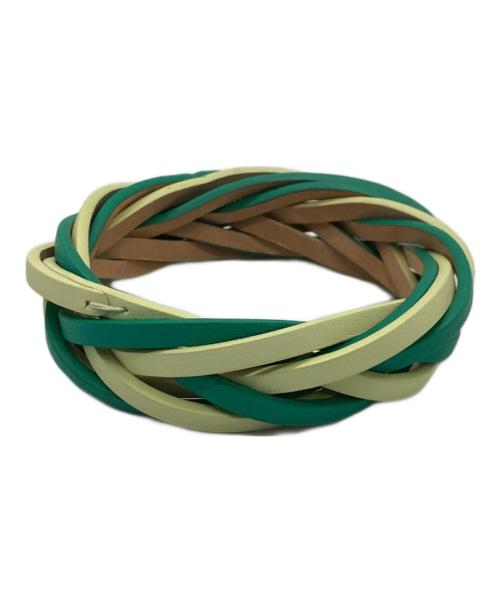 LOEWE（ロエベ）LOEWE (ロエベ) バイカラーブレイデッドバングル グリーン×ライトイエローの古着・服飾アイテム