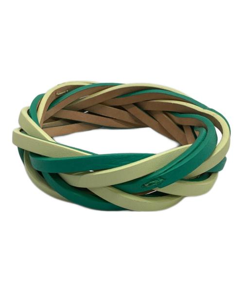 LOEWE（ロエベ）LOEWE (ロエベ) バイカラーブレイデッドバングル グリーン×ライトイエローの古着・服飾アイテム