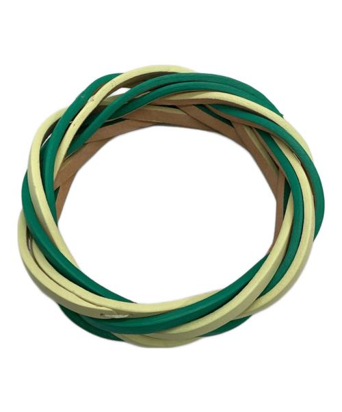 LOEWE（ロエベ）LOEWE (ロエベ) バイカラーブレイデッドバングル グリーン×ライトイエローの古着・服飾アイテム