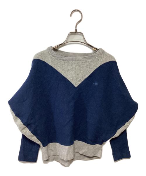 Vivienne Westwood RED LABEL（ヴィヴィアンウエストウッドレッドレーベル）Vivienne Westwood RED LABEL (ヴィヴィアンウエストウッドレッドレーベル) 刺繍ニット ネイビー×グレー サイズ:2の古着・服飾アイテム