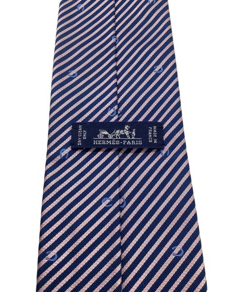 HERMES（エルメス）HERMES (エルメス) シルクネクタイ ネイビー×ピンク サイズ:記載無しの古着・服飾アイテム