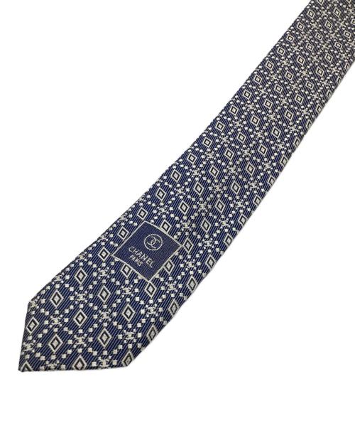 CHANEL（シャネル）CHANEL (シャネル) シルクネクタイ ネイビー×アイボリー サイズ:記載無しの古着・服飾アイテム