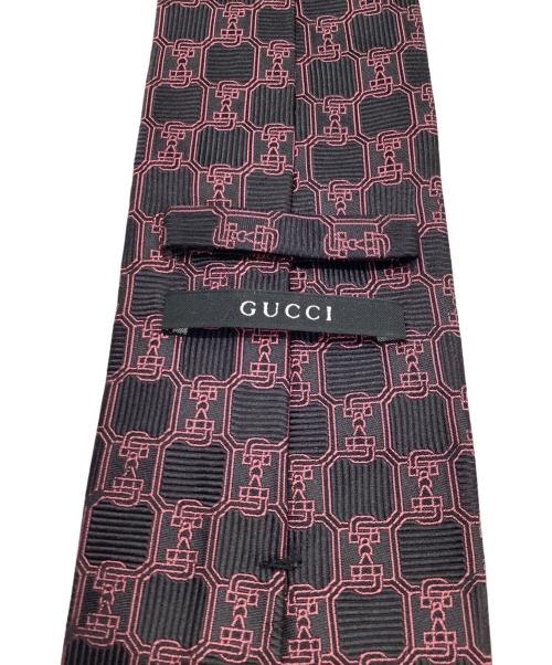 GUCCI（グッチ）GUCCI (グッチ) シルクネクタイ ブラック×ピンク サイズ:記載なしの古着・服飾アイテム