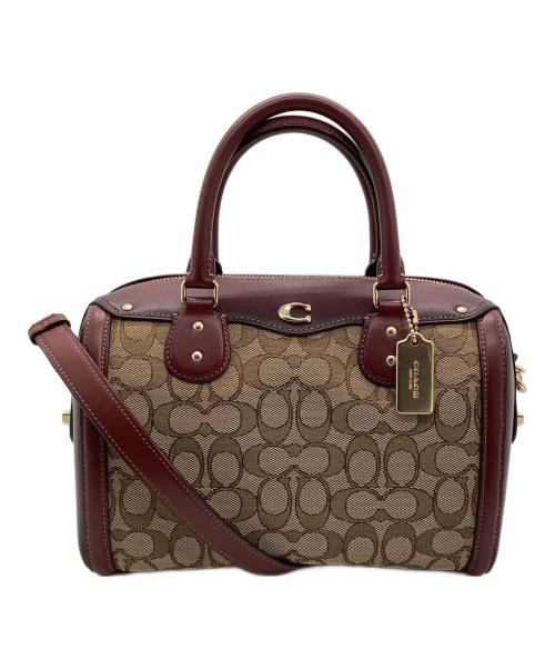 COACH（コーチ）COACH (コーチ) ミニボストンバッグ ベージュ×ボルドーの古着・服飾アイテム