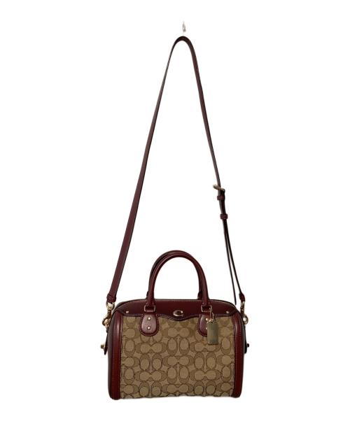 COACH（コーチ）COACH (コーチ) ミニボストンバッグ ベージュ×ボルドーの古着・服飾アイテム