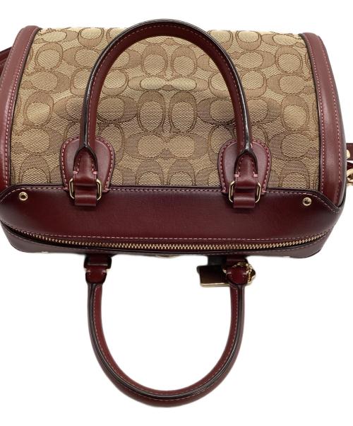 COACH（コーチ）COACH (コーチ) ミニボストンバッグ ベージュ×ボルドーの古着・服飾アイテム