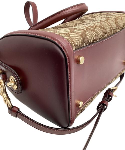 COACH（コーチ）COACH (コーチ) ミニボストンバッグ ベージュ×ボルドーの古着・服飾アイテム