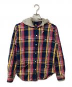 stussyステューシー）の古着「フード付ネルシャツ」｜ネイビー×レッド