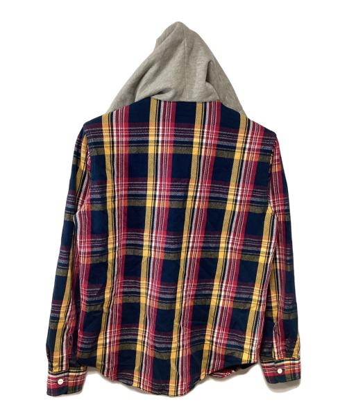 stussy（ステューシー）stussy (ステューシー) フード付ネルシャツ ネイビー×レッド サイズ:SMALLの古着・服飾アイテム