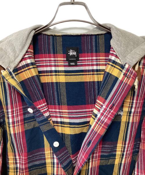 stussy（ステューシー）stussy (ステューシー) フード付ネルシャツ ネイビー×レッド サイズ:SMALLの古着・服飾アイテム