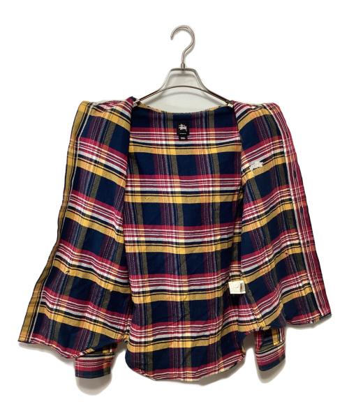 stussy（ステューシー）stussy (ステューシー) フード付ネルシャツ ネイビー×レッド サイズ:SMALLの古着・服飾アイテム