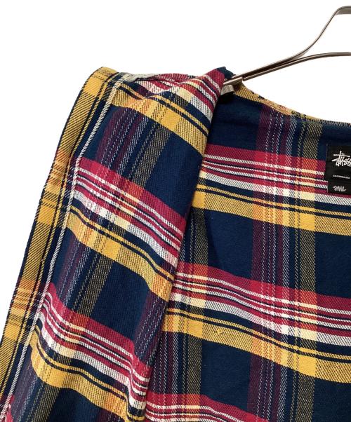 stussy（ステューシー）stussy (ステューシー) フード付ネルシャツ ネイビー×レッド サイズ:SMALLの古着・服飾アイテム