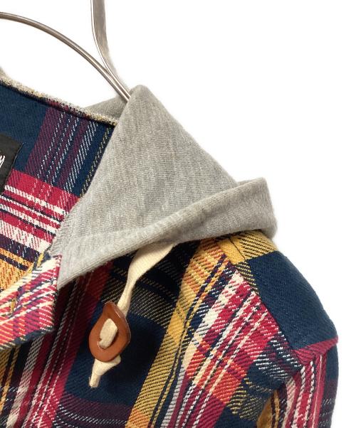 stussy（ステューシー）stussy (ステューシー) フード付ネルシャツ ネイビー×レッド サイズ:SMALLの古着・服飾アイテム
