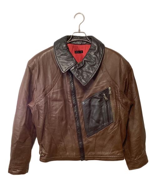 GIORGIO ARMANI（ジョルジョアルマーニ）GIORGIO ARMANI (ジョルジョアルマーニ) レザーブルゾン ブラウン×ブラック サイズ:Freeの古着・服飾アイテム