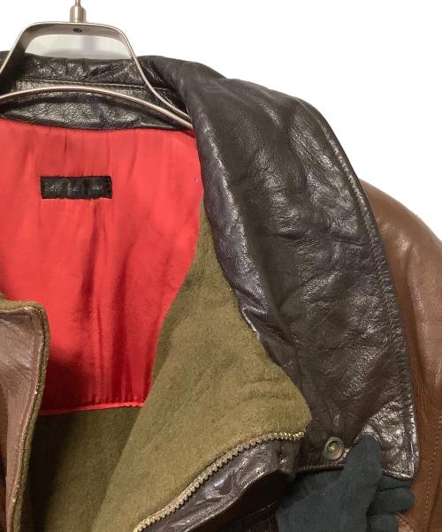 GIORGIO ARMANI（ジョルジョアルマーニ）GIORGIO ARMANI (ジョルジョアルマーニ) レザーブルゾン ブラウン×ブラック サイズ:Freeの古着・服飾アイテム