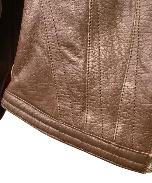 GIORGIO ARMANI（ジョルジョアルマーニ）GIORGIO ARMANI (ジョルジョアルマーニ) レザーブルゾン ブラウン×ブラック サイズ:Freeの古着・服飾アイテム