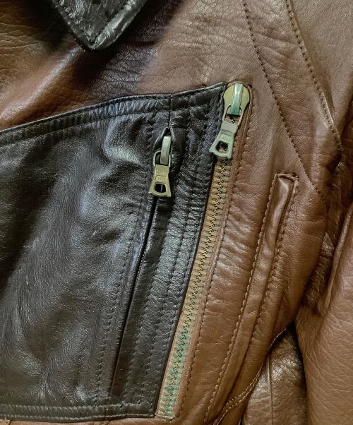 GIORGIO ARMANI（ジョルジョアルマーニ）GIORGIO ARMANI (ジョルジョアルマーニ) レザーブルゾン ブラウン×ブラック サイズ:Freeの古着・服飾アイテム