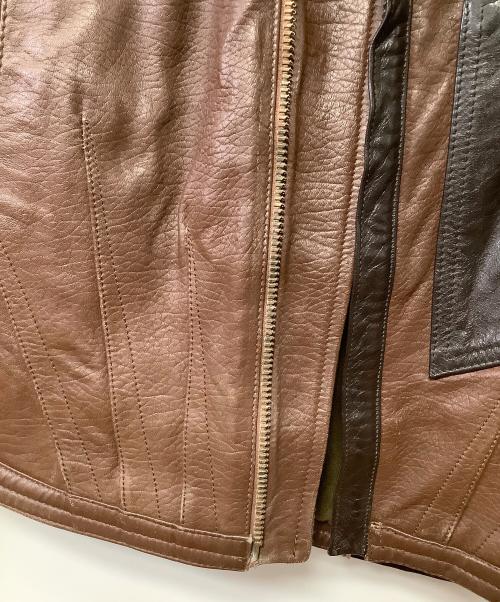 GIORGIO ARMANI（ジョルジョアルマーニ）GIORGIO ARMANI (ジョルジョアルマーニ) レザーブルゾン ブラウン×ブラック サイズ:Freeの古着・服飾アイテム