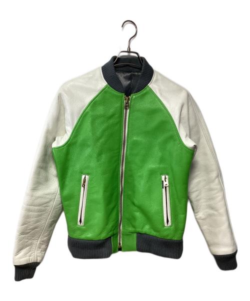 KADOYA（カドヤ）KADOYA (カドヤ) レザースタジャン グリーン×ホワイト サイズ:Lの古着・服飾アイテム
