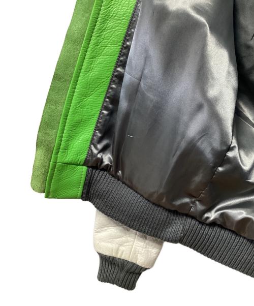 KADOYA（カドヤ）KADOYA (カドヤ) レザースタジャン グリーン×ホワイト サイズ:Lの古着・服飾アイテム