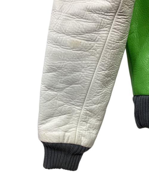 KADOYA（カドヤ）KADOYA (カドヤ) レザースタジャン グリーン×ホワイト サイズ:Lの古着・服飾アイテム