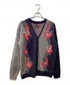 Needlesニードルズ）の古着「モヘヤパピヨンニットカーディガン」｜グレー×ネイビー×レッド