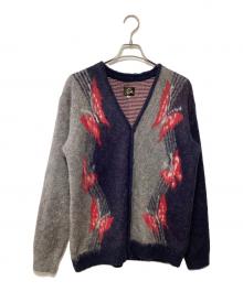 Needles（ニードルズ）の古着「モヘヤパピヨンニットカーディガン」｜グレー×ネイビー×レッド