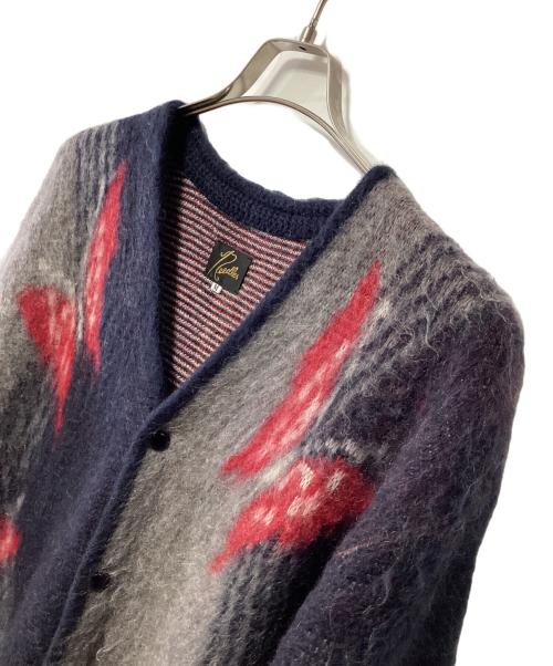 Needles（ニードルズ）Needles (ニードルズ) モヘヤパピヨンニットカーディガン グレー×ネイビー×レッド サイズ:Mの古着・服飾アイテム