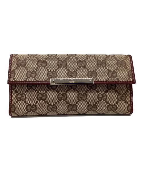 GUCCI（グッチ）GUCCI (グッチ) ロングウォレット ベージュ×レッドの古着・服飾アイテム