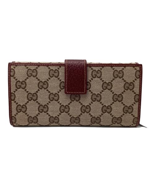GUCCI（グッチ）GUCCI (グッチ) ロングウォレット ベージュ×レッドの古着・服飾アイテム