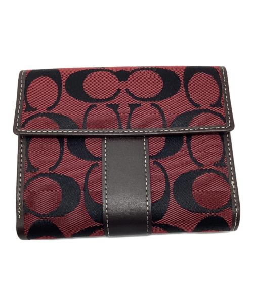 COACH（コーチ）COACH (コーチ) 2つ折り財布 レッド×ブラウンの古着・服飾アイテム