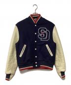 GB sportゴールデンベアスポーツ）の古着「レザースリーブスタジャン」｜ネイビー×アイボリー