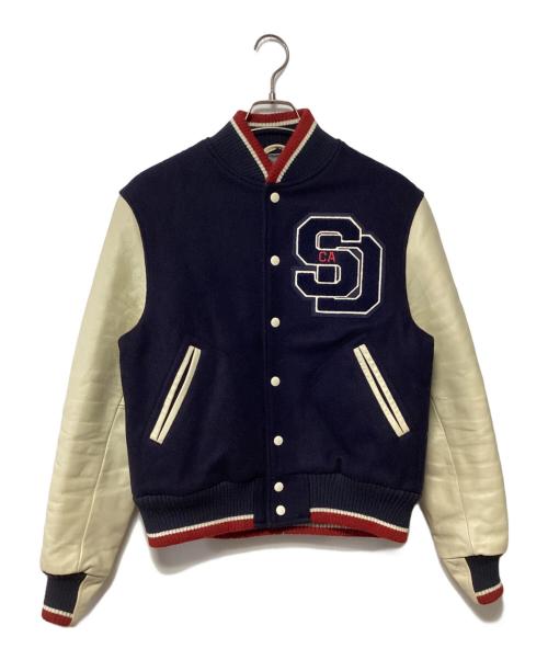 GB sport（ゴールデンベアスポーツ）GB sport (ゴールデンベアスポーツ) レザースリーブスタジャン ネイビー×アイボリー サイズ:Mの古着・服飾アイテム
