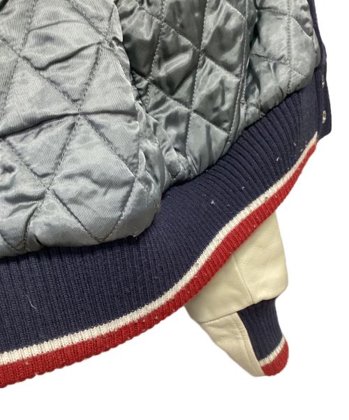 GB sport（ゴールデンベアスポーツ）GB sport (ゴールデンベアスポーツ) レザースリーブスタジャン ネイビー×アイボリー サイズ:Mの古着・服飾アイテム