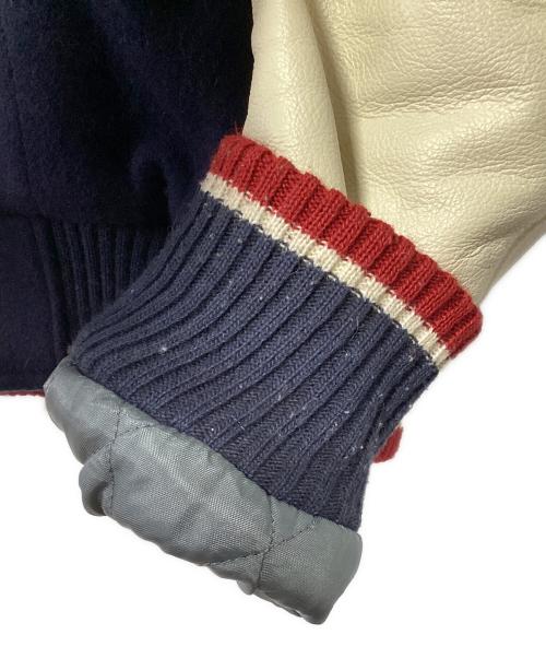 GB sport（ゴールデンベアスポーツ）GB sport (ゴールデンベアスポーツ) レザースリーブスタジャン ネイビー×アイボリー サイズ:Mの古着・服飾アイテム