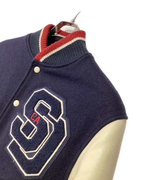 GB sport（ゴールデンベアスポーツ）GB sport (ゴールデンベアスポーツ) レザースリーブスタジャン ネイビー×アイボリー サイズ:Mの古着・服飾アイテム