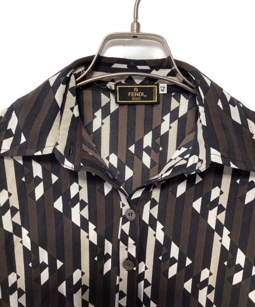 FENDI（フェンディ）FENDI (フェンディ) 半袖シャツ ブラウン×ネイビー×ホワイト サイズ:42の古着・服飾アイテム