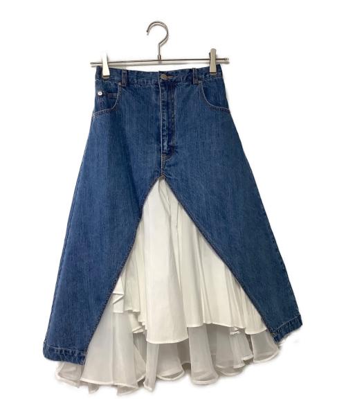 OBLI（オブリ）OBLI (オブリ) デニムフリルスカート ブルー×ホワイト サイズ:1の古着・服飾アイテム