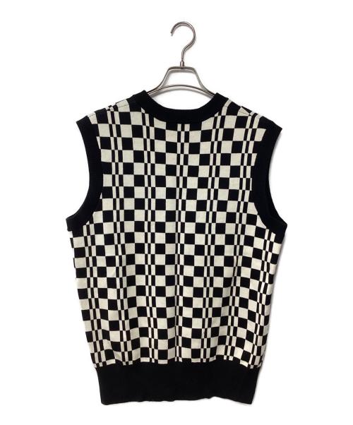 FRED PERRY（フレッドペリー）FRED PERRY (フレッドペリー) チェッカーボードニットベスト ブラック×ホワイト サイズ:Lの古着・服飾アイテム