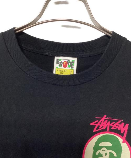stussy（ステューシー）stussy (ステューシー) BAPE BY A BATHING APE (ベイプバイアベイシングエイプ) 半袖カットソー ブラック サイズ:Lの古着・服飾アイテム