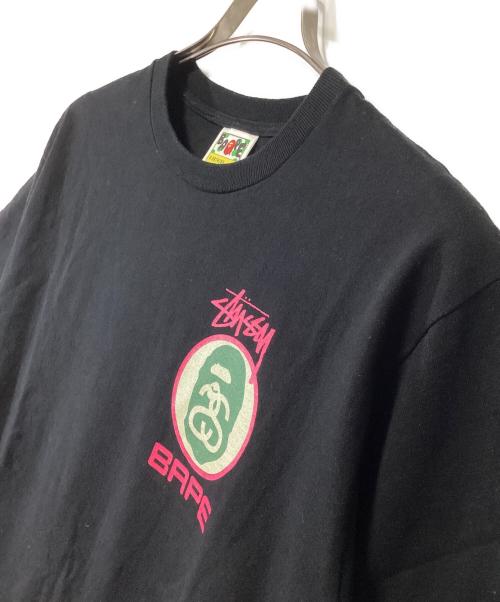 stussy（ステューシー）stussy (ステューシー) BAPE BY A BATHING APE (ベイプバイアベイシングエイプ) 半袖カットソー ブラック サイズ:Lの古着・服飾アイテム