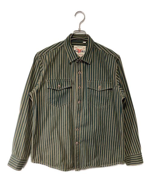 karaku（カラク）karaku (カラク) シャツジャケット グリーン×ブラウン サイズ:XLの古着・服飾アイテム
