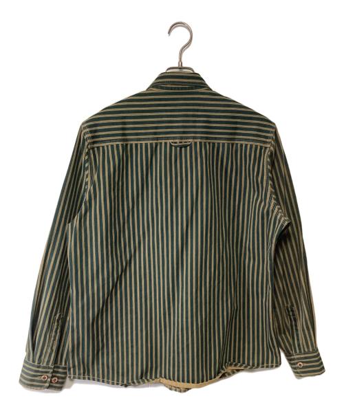 karaku（カラク）karaku (カラク) シャツジャケット グリーン×ブラウン サイズ:XLの古着・服飾アイテム