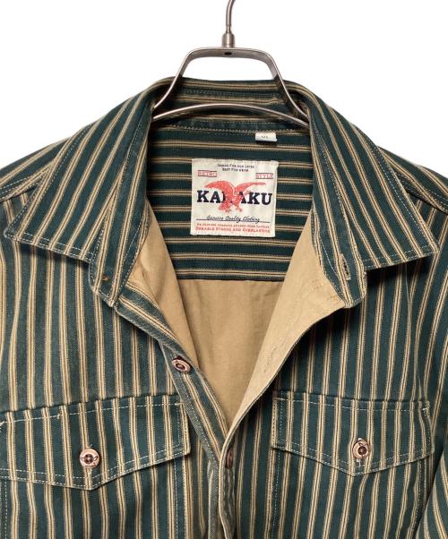 karaku（カラク）karaku (カラク) シャツジャケット グリーン×ブラウン サイズ:XLの古着・服飾アイテム