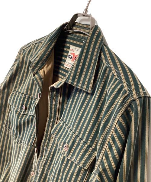 karaku（カラク）karaku (カラク) シャツジャケット グリーン×ブラウン サイズ:XLの古着・服飾アイテム