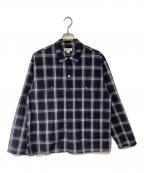 TONEトーン）の古着「長袖シャツ」｜ネイビー×ブラウン