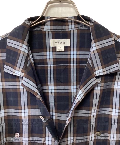 TONE（トーン）TONE (トーン) 長袖シャツ ネイビー×ブラウン サイズ:3の古着・服飾アイテム